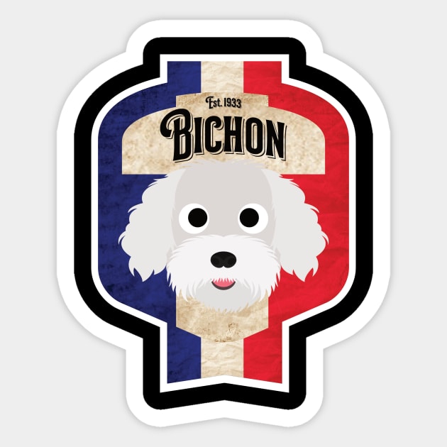 Bichon - Distressed French Bichon Beer Label Design Sticker by DoggyStyles